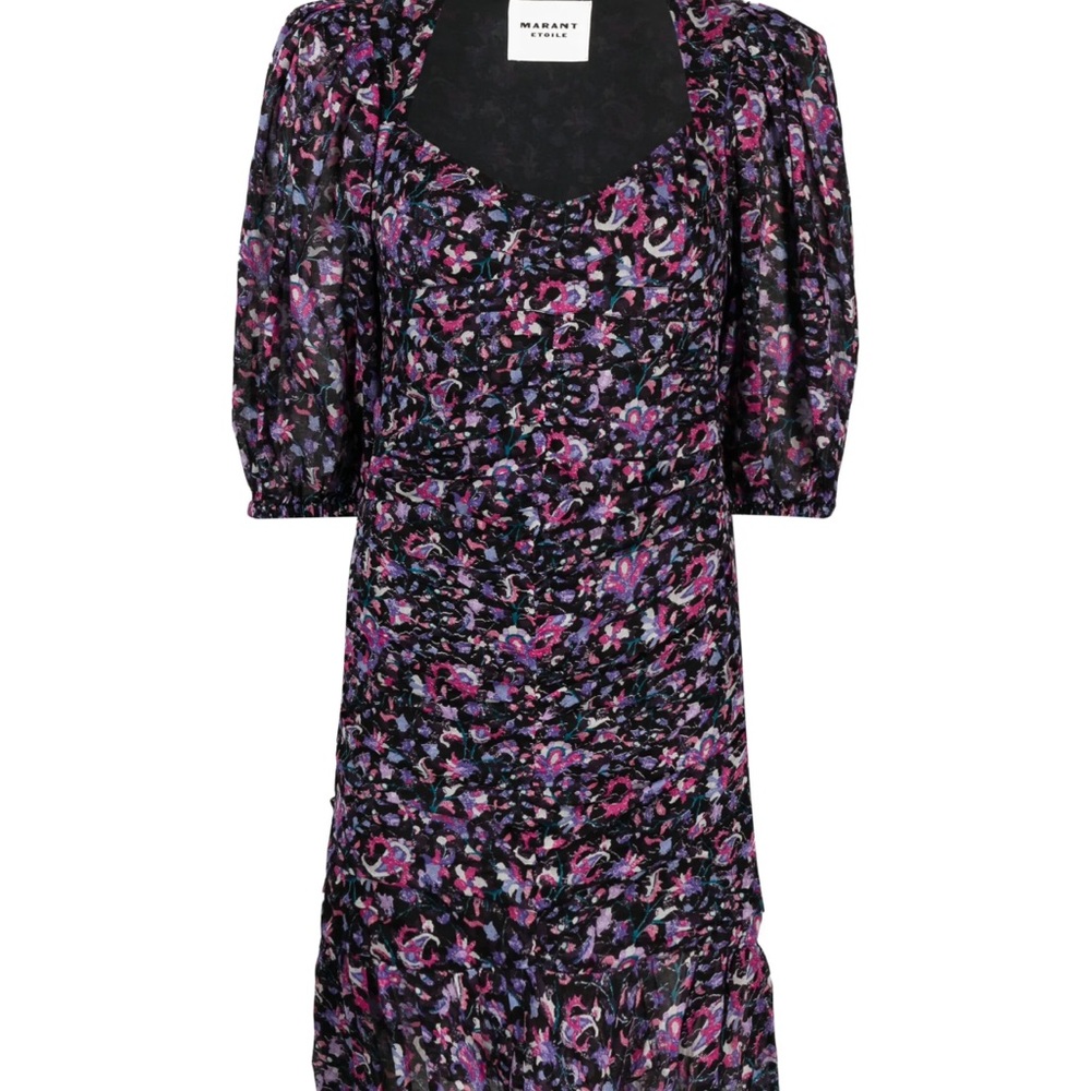 Marant-Etoile Lunessa Black and Purple Floral Midi Dress